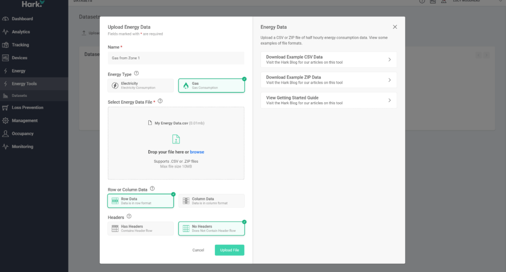 Upload Energy Dataset - Energy Tools - harksys.com